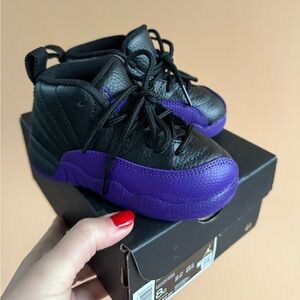 Jordan 12 Retro TD Black and Purple Sneakers